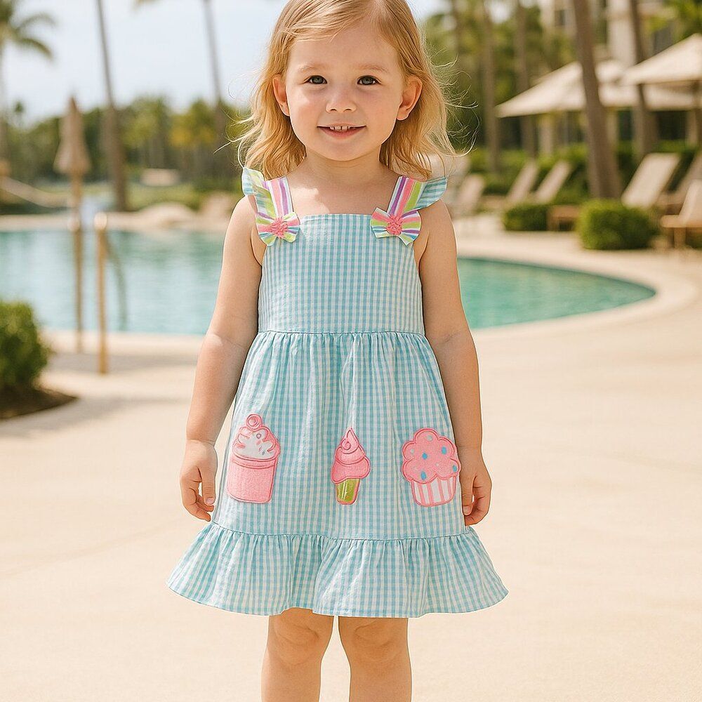 Emily Rose Blue Gingham Cupcake Dress - Size 2T - Back Button & Tie